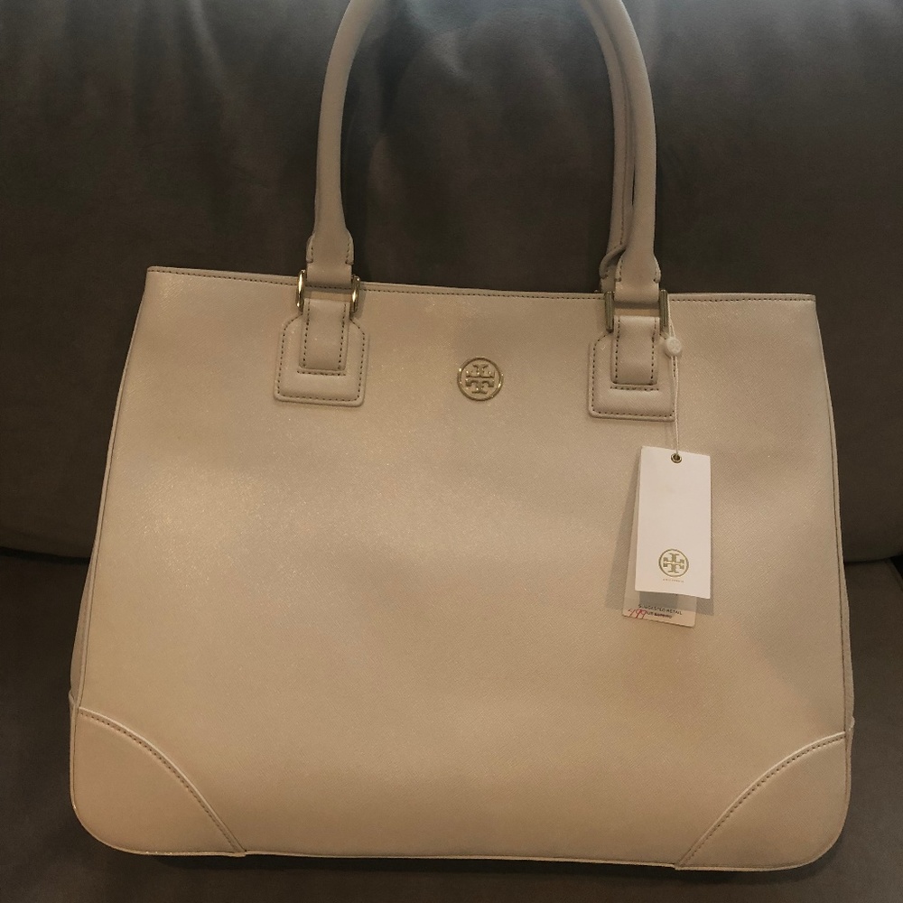 Tory Burch Ivory Saffiano Leather Tote- NEW!!